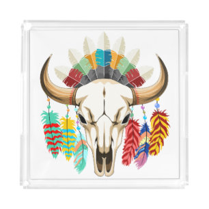 Buffalo Skull Native American Emblem Acrylic Tray