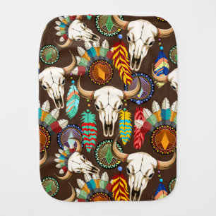 Buffalo Skull Native American Emblem Baby Burp Cloth