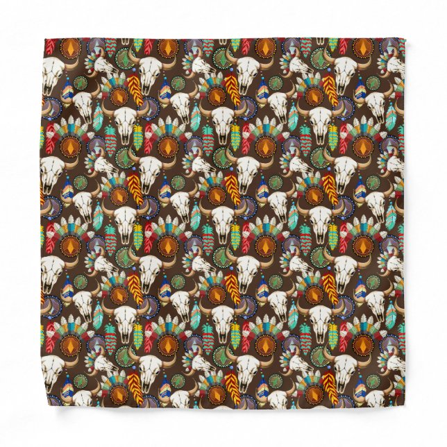 Buffalo Skull Native American Emblem Bandana (Front)