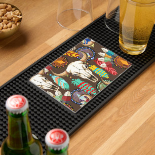 Buffalo Skull Native American Emblem Bar Mat