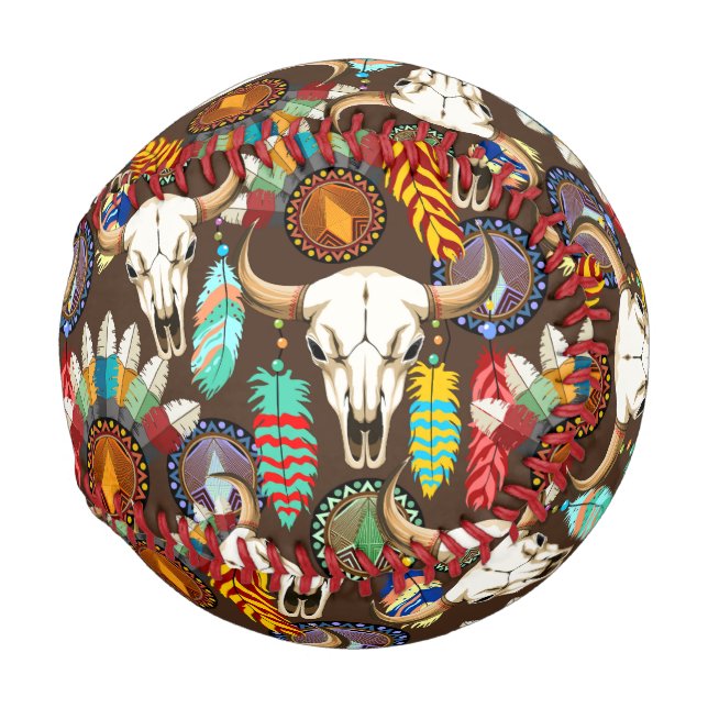 Buffalo Skull Native American Emblem Baseball (Back Left)