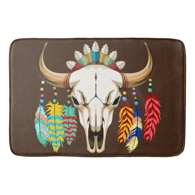 Buffalo Skull Native American Emblem Bath Mat (Front)
