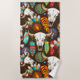 Buffalo Skull Native American Emblem Beach Towel