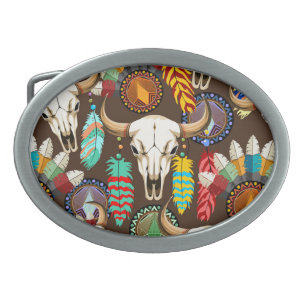 Buffalo Skull Native American Emblem Belt Buckle