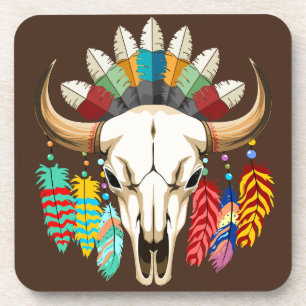 Buffalo Skull Native American Emblem Beverage Coaster