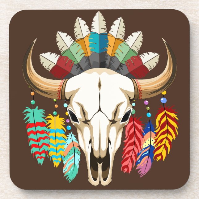 Buffalo Skull Native American Emblem Beverage Coaster (Front)