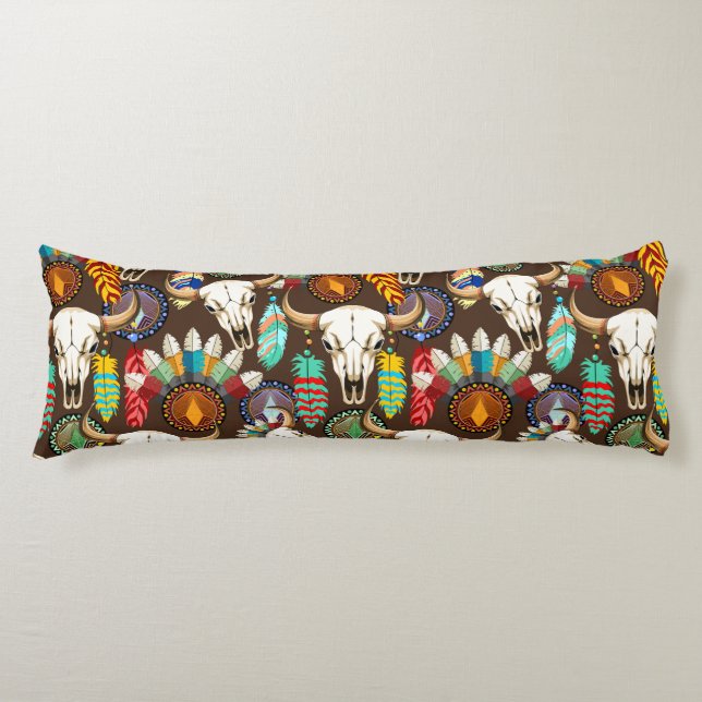 Buffalo Skull Native American Emblem Body Pillow (Front)