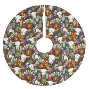 Buffalo Skull Native American Emblem Brushed Polyester Tree Skirt