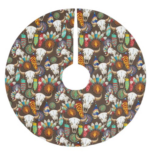 Buffalo Skull Native American Emblem Brushed Polyester Tree Skirt