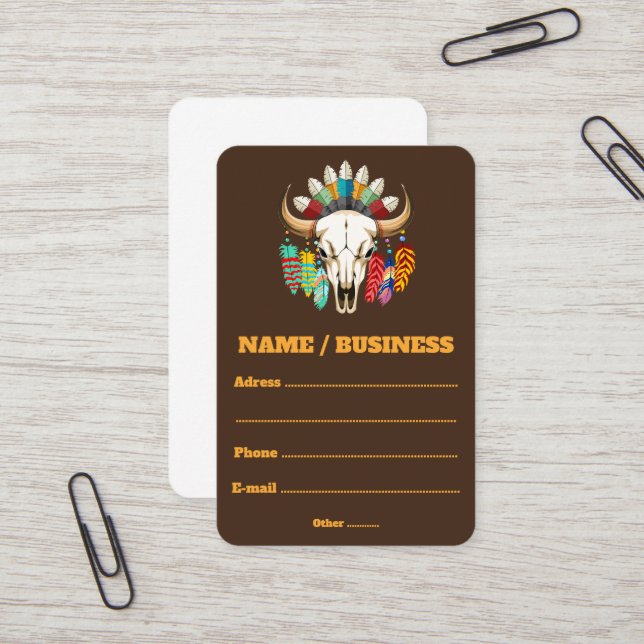 Buffalo Skull Native American Emblem Business Card (Front/Back In Situ)