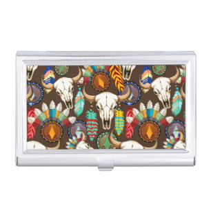 Buffalo Skull Native American Emblem Business Card Case