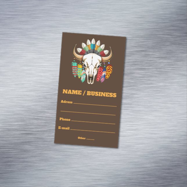 Buffalo Skull Native American Emblem Business Card Magnet (In Situ)