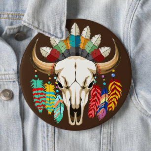 Buffalo Skull Native American Emblem Button
