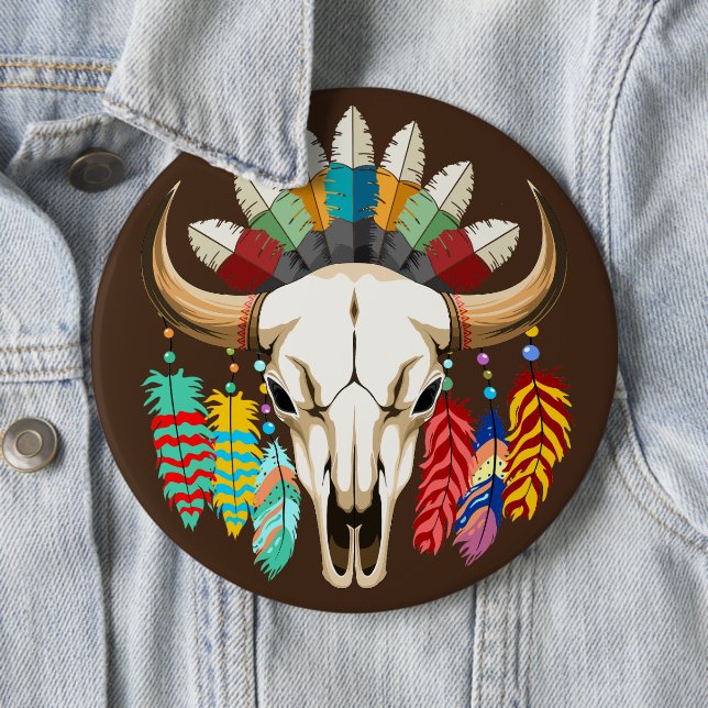 Buffalo Skull Native American Emblem Button (In Situ)