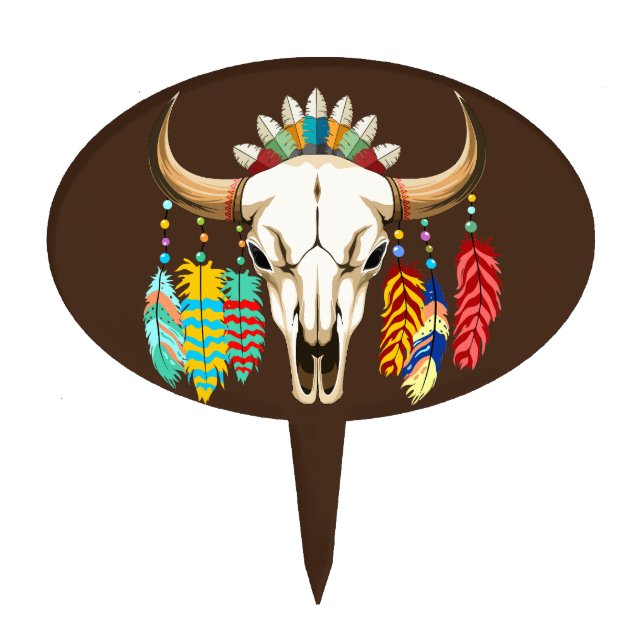 Buffalo Skull Native American Emblem Cake Topper (Front)