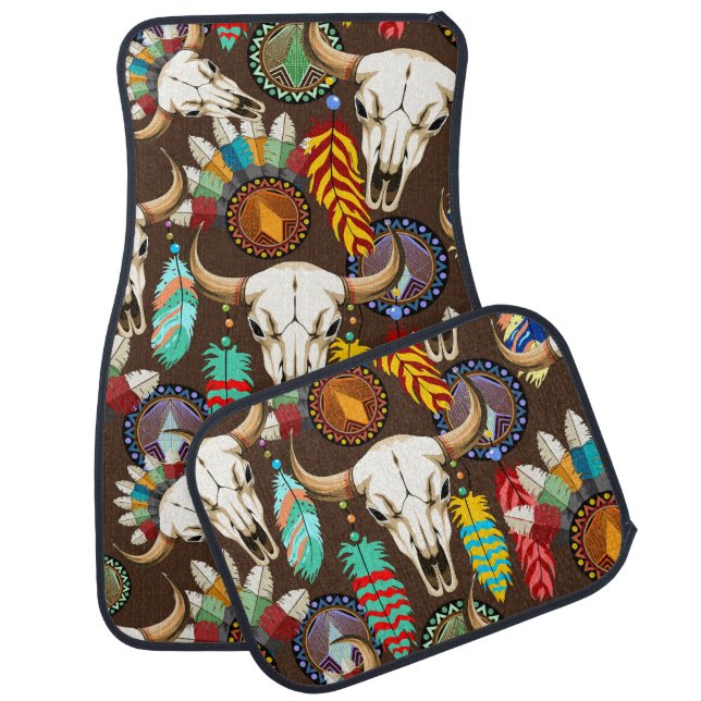 Buffalo Skull Native American Emblem Car Floor Mat (Set)