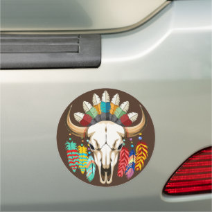 Buffalo Skull Native American Emblem Car Magnet
