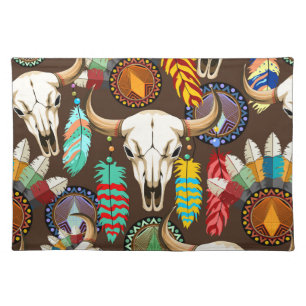 Buffalo Skull Native American Emblem Cloth Placemat