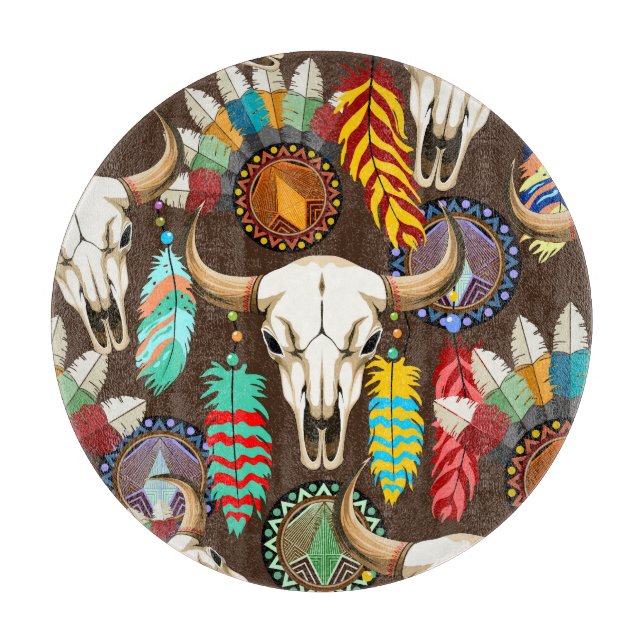 Buffalo Skull Native American Emblem Cutting Board (Front)