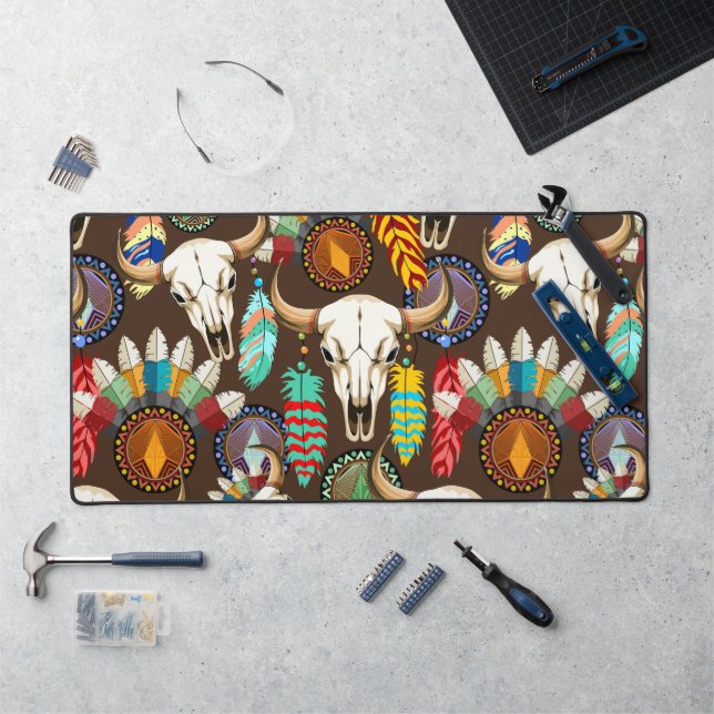 Buffalo Skull Native American Emblem Desk Mat (Workstation)