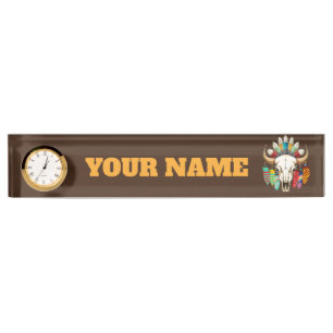 Buffalo Skull Native American Emblem Desk Name Plate