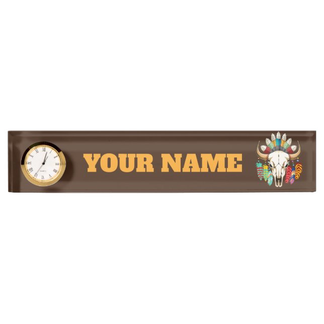 Buffalo Skull Native American Emblem Desk Name Plate (Front)