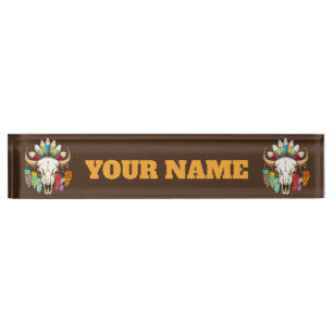 Buffalo Skull Native American Emblem Desk Name Plate