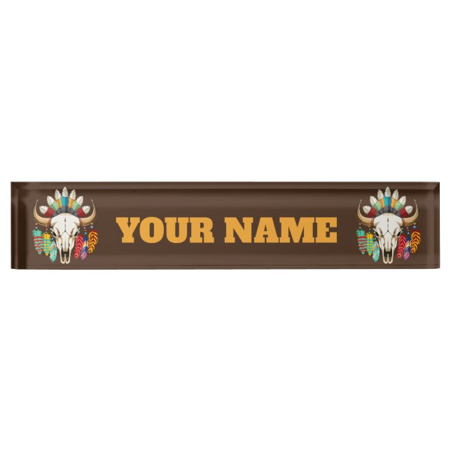 Buffalo Skull Native American Emblem Desk Name Plate (Front)