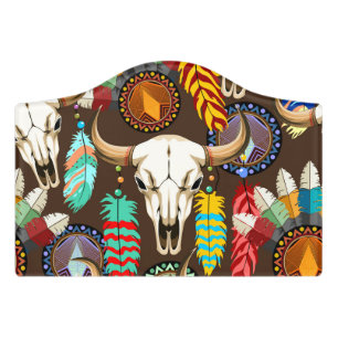 Buffalo Skull Native American Emblem Door Sign