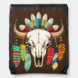 Buffalo Skull Native American Emblem Drawstring Bag