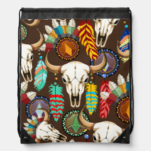 Buffalo Skull Native American Emblem Drawstring Bag