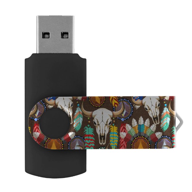 Buffalo Skull Native American Emblem Flash Drive (Opened)