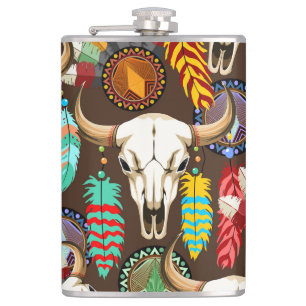 Buffalo Skull Native American Emblem Flask