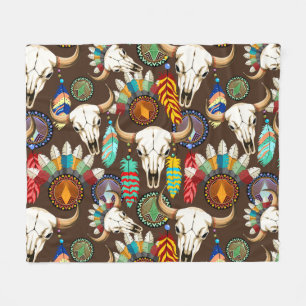 Buffalo Skull Native American Emblem Fleece Blanket