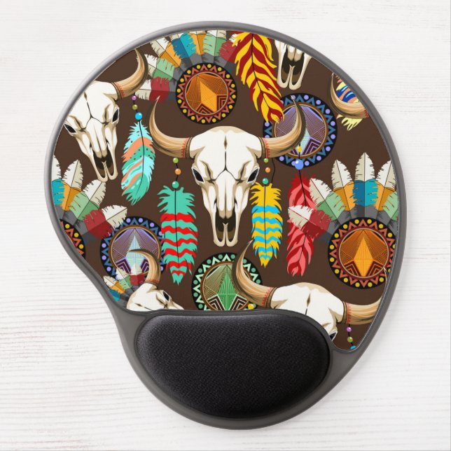 Buffalo Skull Native American Emblem Gel Mouse Pad (Front)
