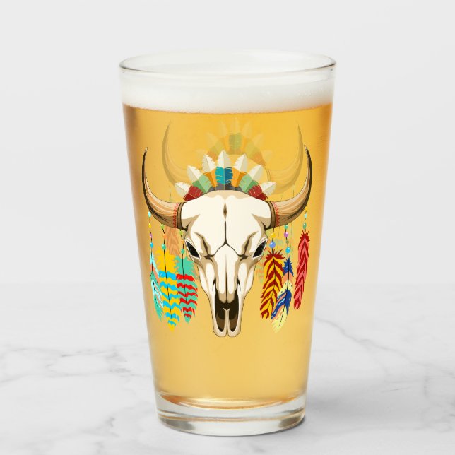 Buffalo Skull Native American Emblem Glass (Front Filled)
