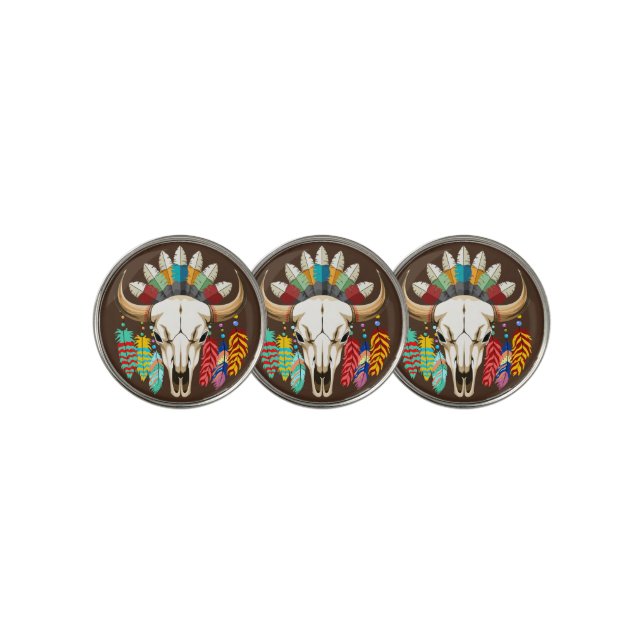 Buffalo Skull Native American Emblem Golf Ball Marker (3 Up)