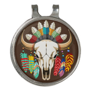 Buffalo Skull Native American Emblem Golf Hat Clip