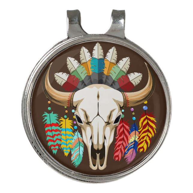 Buffalo Skull Native American Emblem Golf Hat Clip (Front)