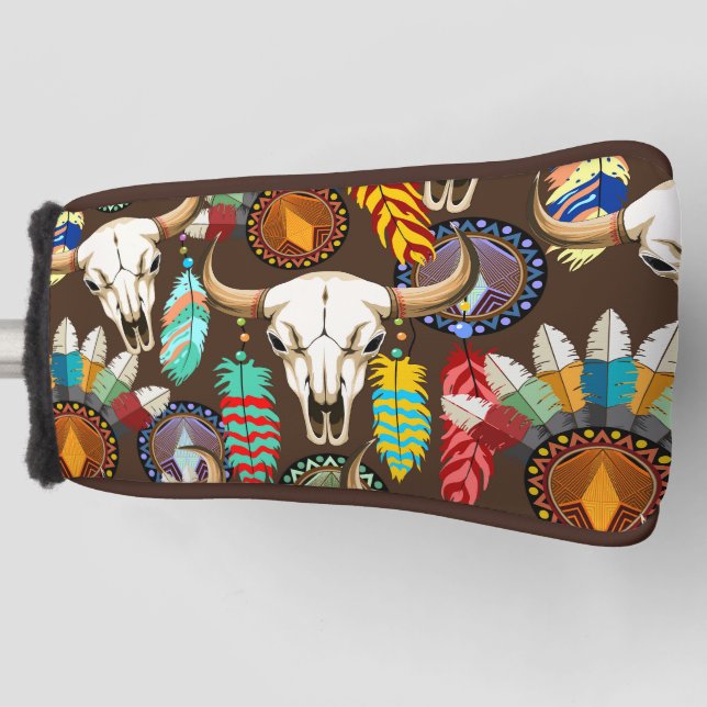 Buffalo Skull Native American Emblem Golf Head Cover (Front)
