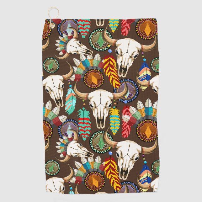 Buffalo Skull Native American Emblem Golf Towel (Front)