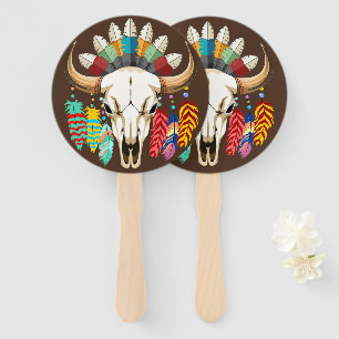 Buffalo Skull Native American Emblem Hand Fan