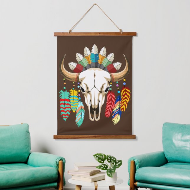 Buffalo Skull Native American Emblem Hanging Tapestry (Living Room)