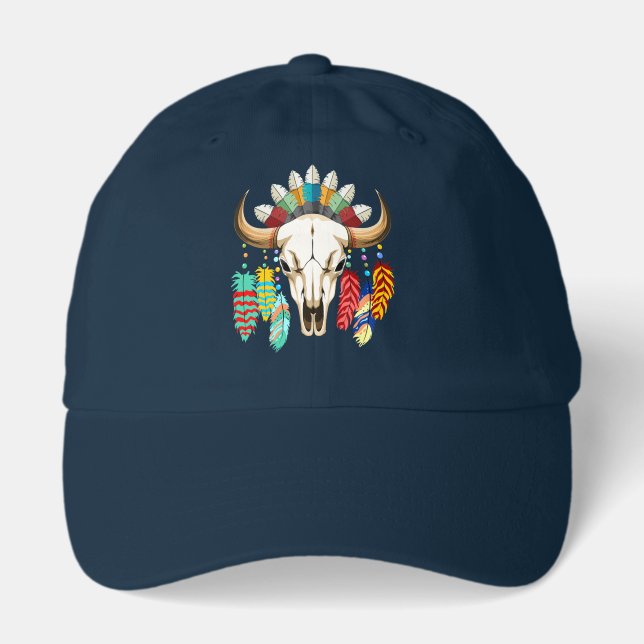 Buffalo Skull Native American Emblem Hat (Front)
