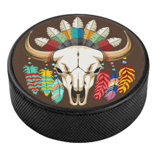 Buffalo Skull Native American Emblem Hockey Puck