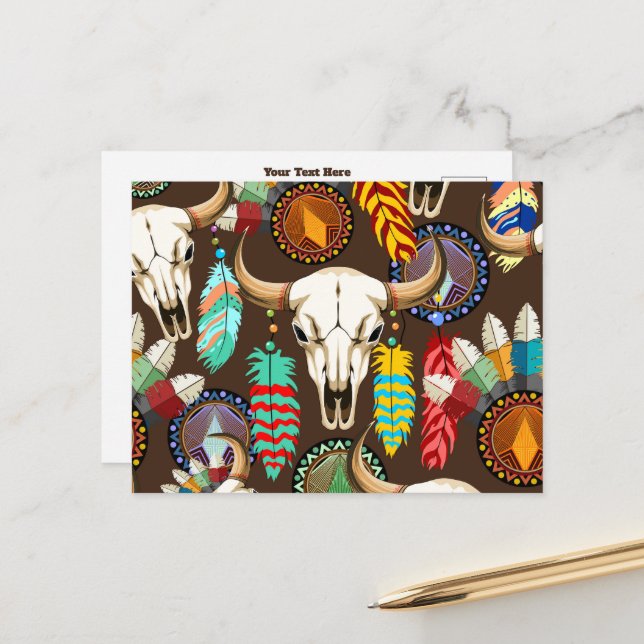 Buffalo Skull Native American Emblem Holiday Postcard (Front/Back In Situ)
