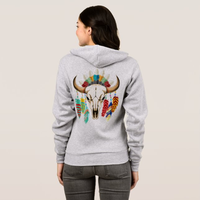 Buffalo Skull Native American Emblem Hoodie (Back Full)