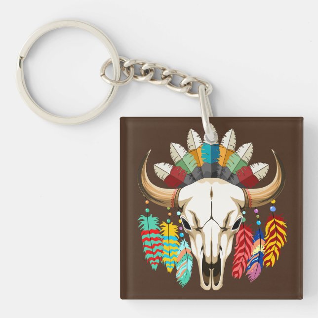 Buffalo Skull Native American Emblem Keychain (Front)
