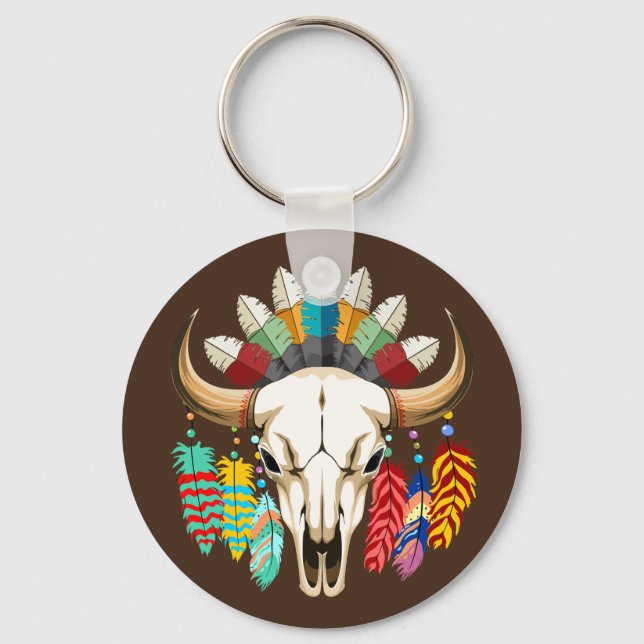 Buffalo Skull Native American Emblem Keychain (Front)