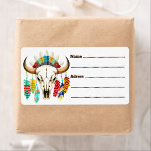 Buffalo Skull Native American Emblem Label